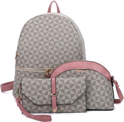 PINK 3 IN 1 CUTE CHECKED FASHION BACKPACK SET