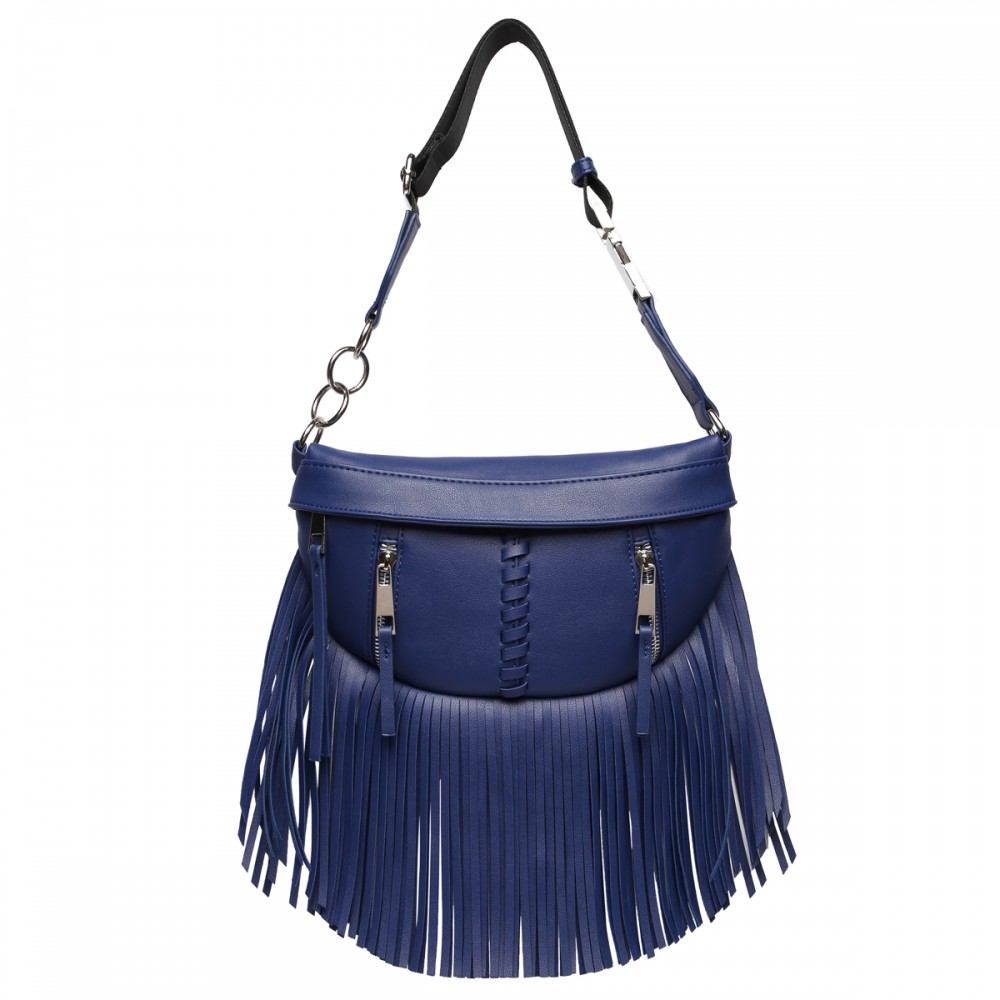 Blue Solid Fringe Front Zippered Fanny Pack - BH 567 - Click Image to Close