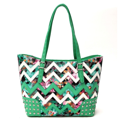 Sea-Green Zigzag Tote Handbag - SQM8 4975B