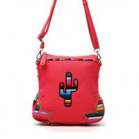 Coral Western Cactus & Rainbow Strips Messenger Bag - SER 200