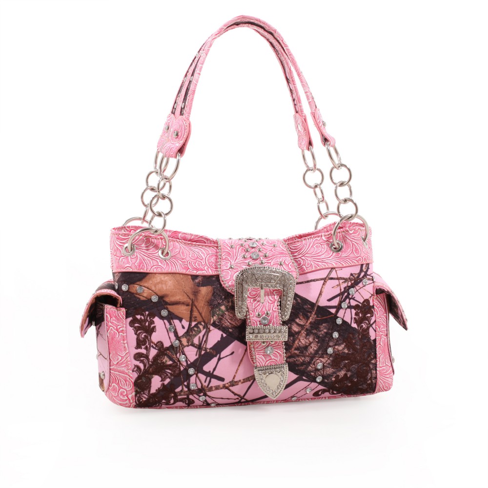 Pink 'Mossy Pine' Structured Satchel Bag - MT1-40020P MP - Click Image to Close