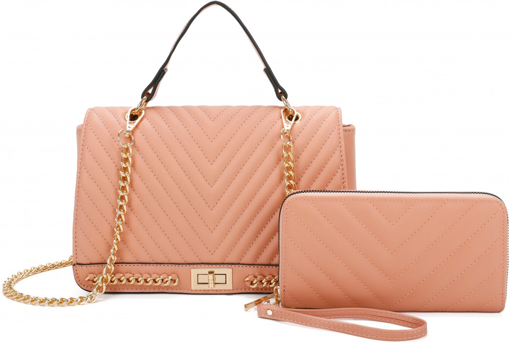 PINK 2 IN 1 CHAIN ACCENT RECTANGULAR SHOULDER BAG - Click Image to Close