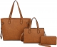 BROWN 3 IN 1 PLAIN TOTE BAG WITH BAG AND WALLET SET