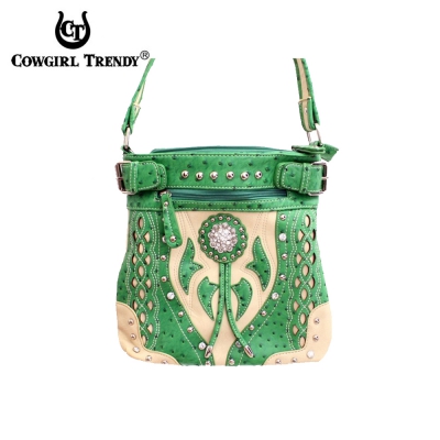 Green Western Necktie Embroidery Deco Messenger Bag - BBA3 4690