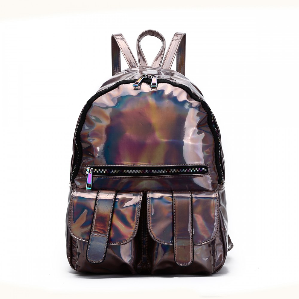 Pewter Holographic Dual Pocket Backpack - HAR2 5685 - Click Image to Close