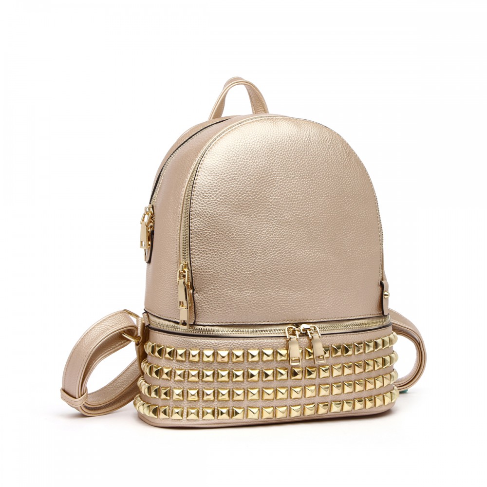 Gold Designer inspired Square Studs Backpack - MYY 5449L - Click Image to Close