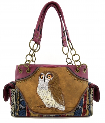 Classic Western Owl Embroidered Conceal Shoulder Bag - PTF17586