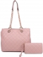 PINK 2IN1 STYLISH QUILTED LONG HANDLE TOTE BAG WITH MATCHING POU
