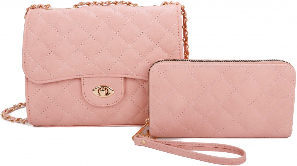 PINK 2 IN 1 CHAIN ACCENT RECTANGULAR SHOULDER BAG - Click Image to Close