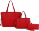 RED 3 IN 1 PLAIN TOTE BAG WITH BAG AND WALLET SET