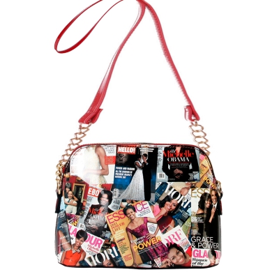 Red Fashion Magazine Cover Collage Dome Crossbody Bag - AA6994