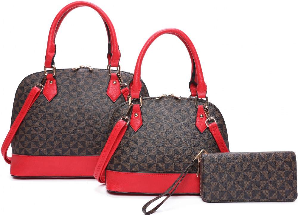 RED 3 IN 1 MODERN TRIANGLE MATERIAL HANDBAG SET - Click Image to Close