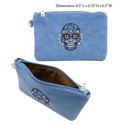 Blue 'Sugar Skull' Western Embroider Wallet - PTF17184