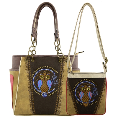 Classic Western Owl Embroider Conceal Tote Bag Set - PTF17584