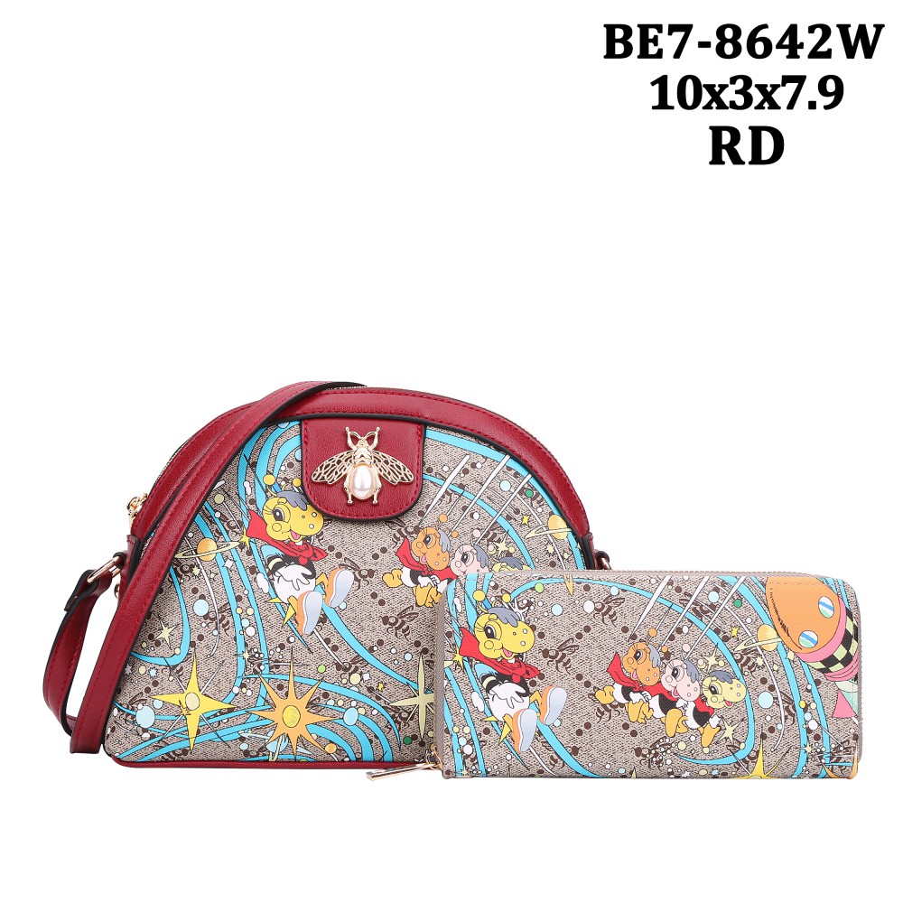 Red 2 IN 1 Colorful Print Cross body Bag Set - BE7-8642W - Click Image to Close