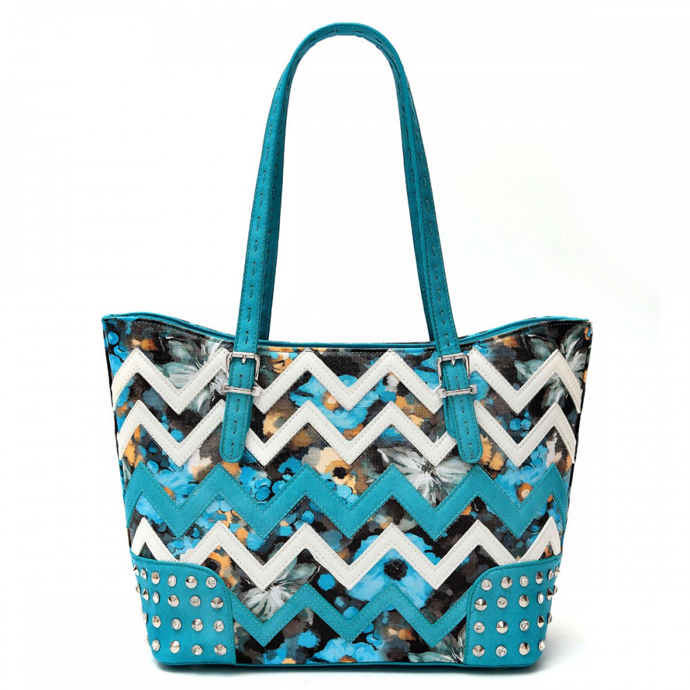 Blue Zigzag Tote Handbag - SQM8 4975B - Click Image to Close