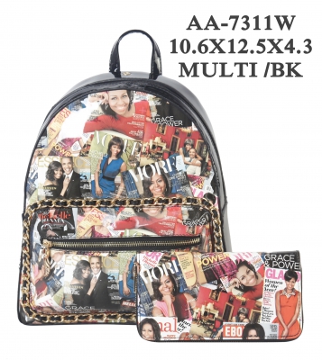 Black 2 IN 1 Designer Michelle Obama Backpack Set - AA7311