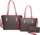 BURGUNDY 3IN1 FASHION MONOGRAM LONG HANDLE TOTE BAG WITH MATCHIN