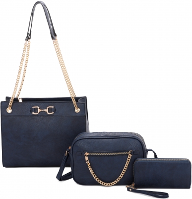 Navy 3 IN1 Big Handbags with Middle Messenger and Wallet