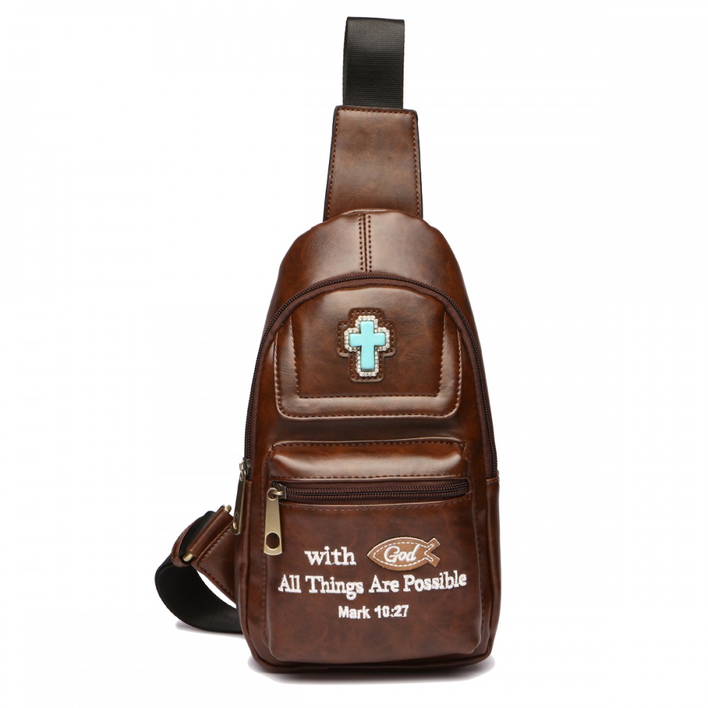 Brown " With God All Things Are Possible" Backpack - BCU 5656 - Click Image to Close
