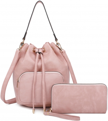 PINK 2 IN 1 DESIGNER FASHION BUCKET SHOULDER BAG